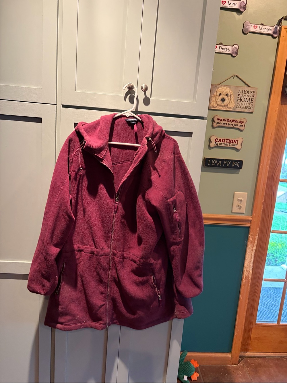 Lands' End Women's Hooded Teddy Jacket in Deep Berry